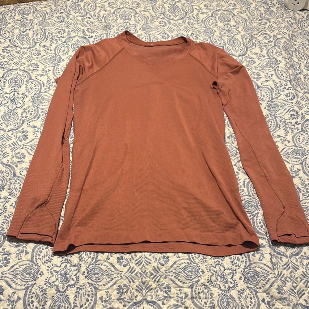 Lululemon Athletica Orange Long Sleeve Fitted Tee
